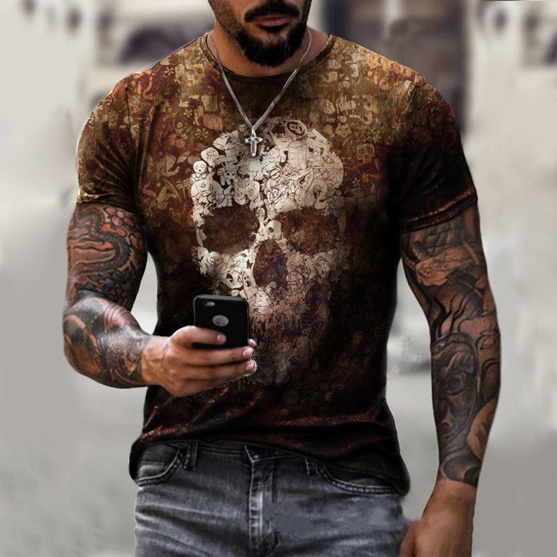 Euro-Style Men's Skull Print T-shirt Top - RMKA SELECT