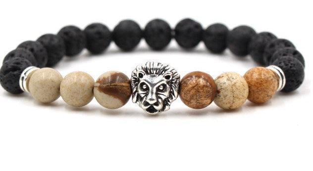 Lion Head 8mm Beaded Bracelet Volcanic Stone - RMKA SELECT