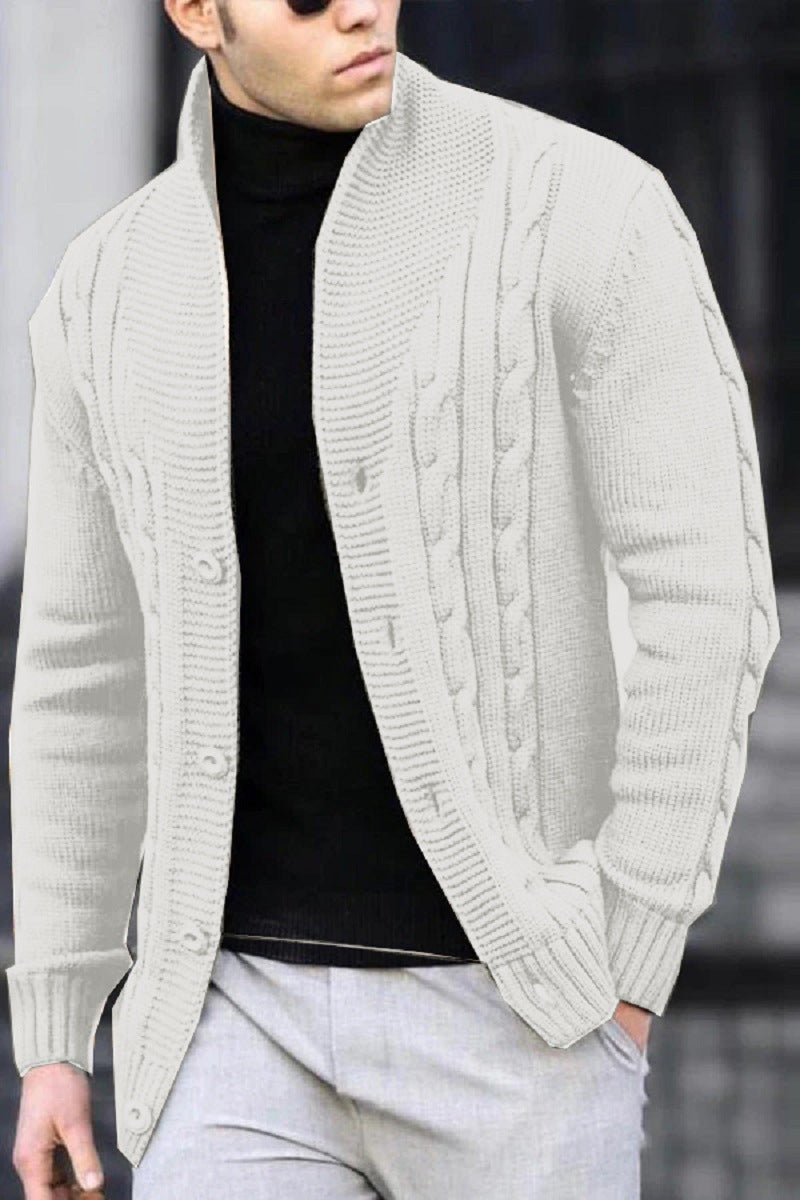 Men's Shawl Collar Cable Knit Sweater