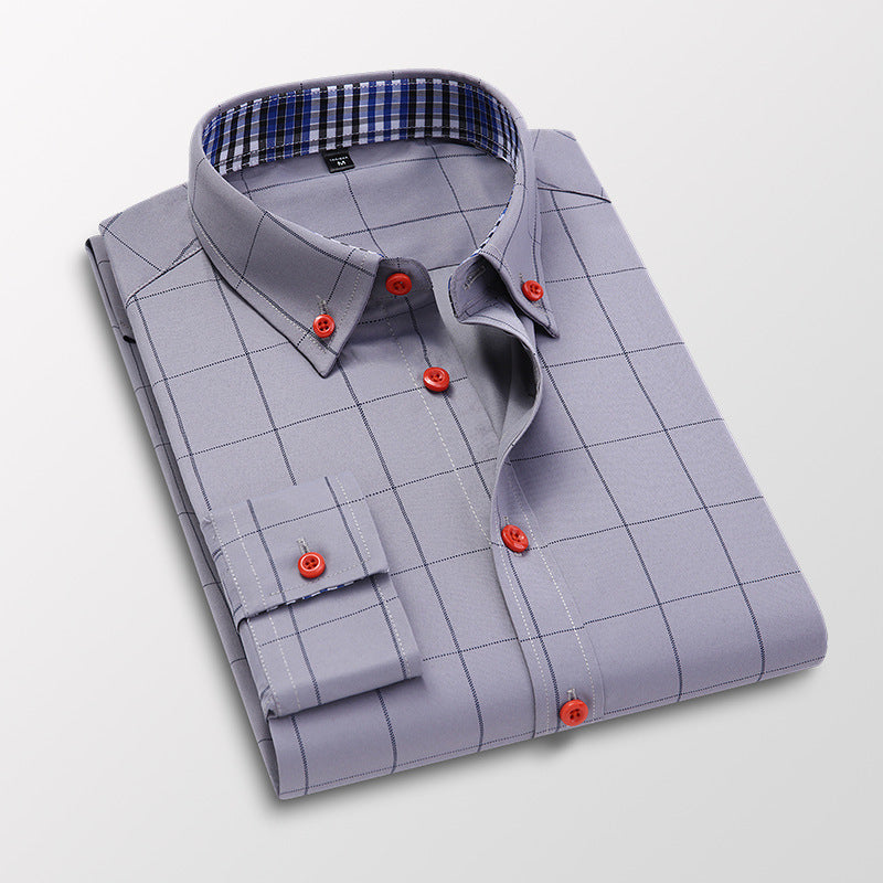 Men's Long Sleeve Casual Checkered Slim Fit Shirt