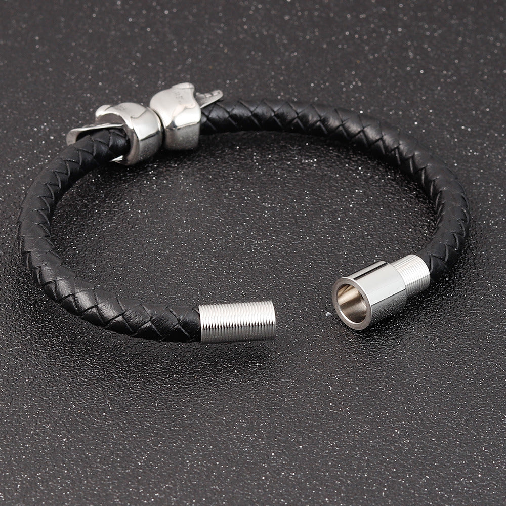 Skull Stainless Steel Bracelet Ghost Head Men's Leather Bracelet Braided Bracelet Simple Bracelet - RMKA SELECT