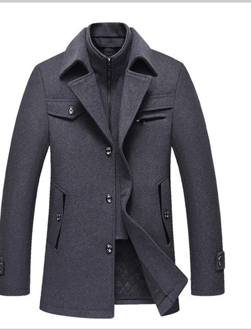 Men's Winter Slim Fit Warm Overcoat with Detachable Collar