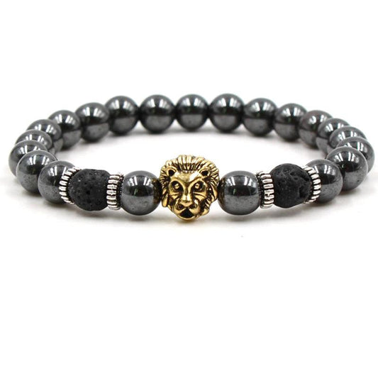 Black Volcanic Rock Leopard Head Lion Head Elastic Bracelet Bracelet - RMKA SELECT