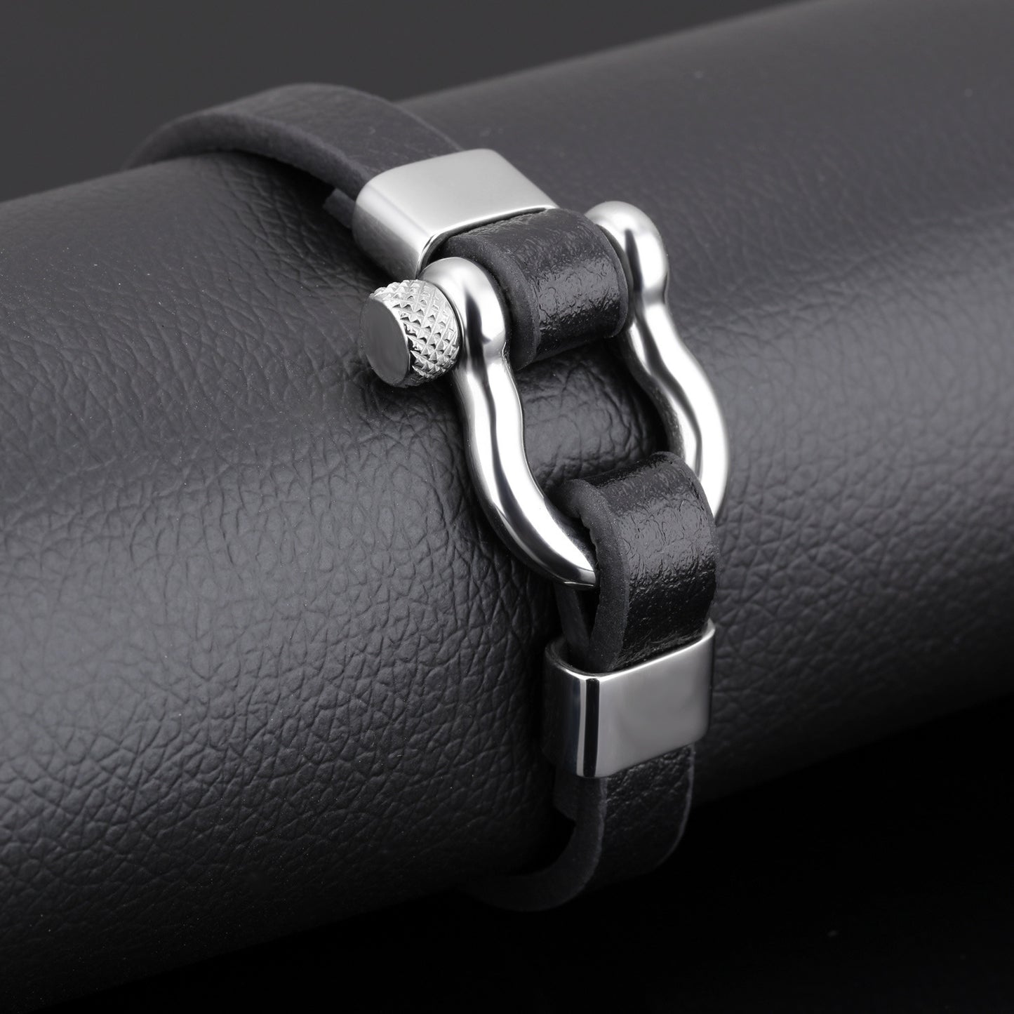 Men's Stainless Steel Buckle Leather  Bracelet