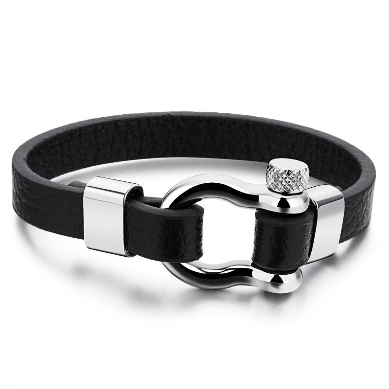 Men's Stainless Steel Buckle Leather  Bracelet