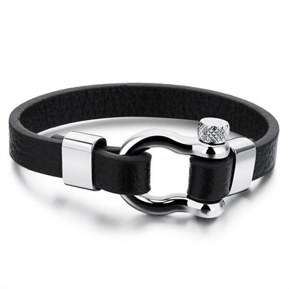 Men's Stainless Steel Buckle Leather  Bracelet