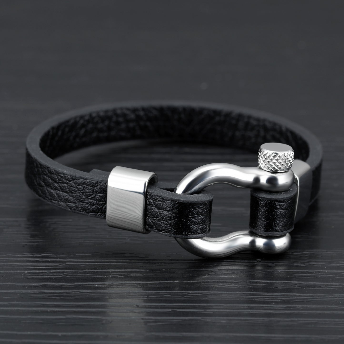 Men's Stainless Steel Buckle Leather  Bracelet