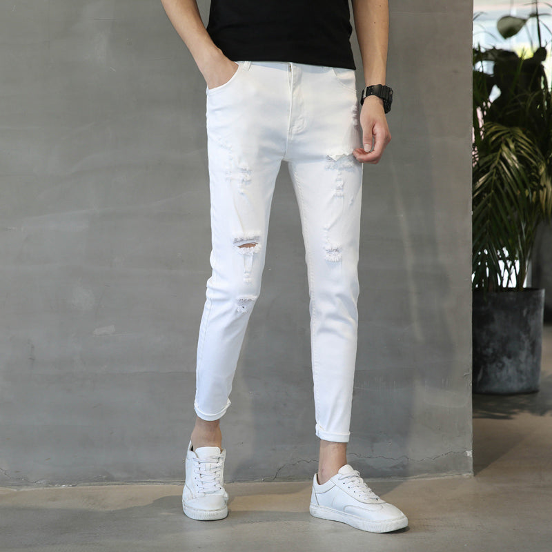 Men's White / Black Jeans Option- Ripped/Holes or Cropped - RMKA SELECT
