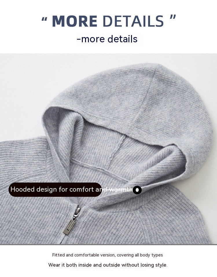 Men's Wool  Hooded Zip Up Sweater