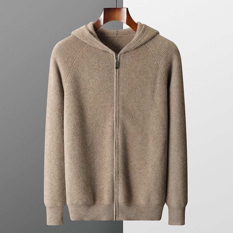 Men's Wool  Hooded Zip Up Sweater