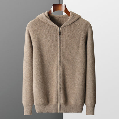 Men's Wool  Hooded Zip Up Sweater