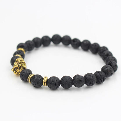 Lava Volcanic Stone Bracelet European And American Fashion Cool Alloy Lion's Head Bracelet - RMKA SELECT