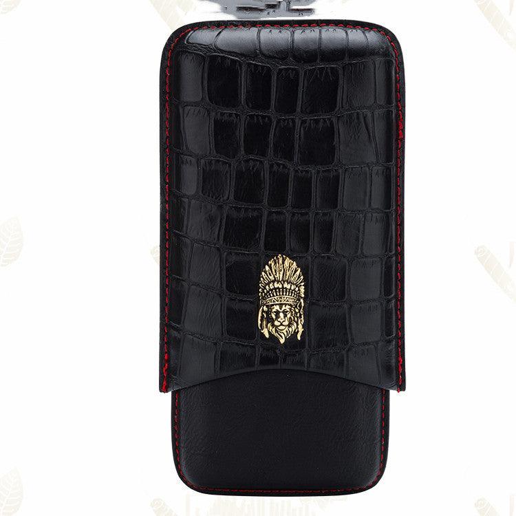 Leather Embossed Portable Three-pack Cigar Moisturizing Leather Case - RMKA SELECT