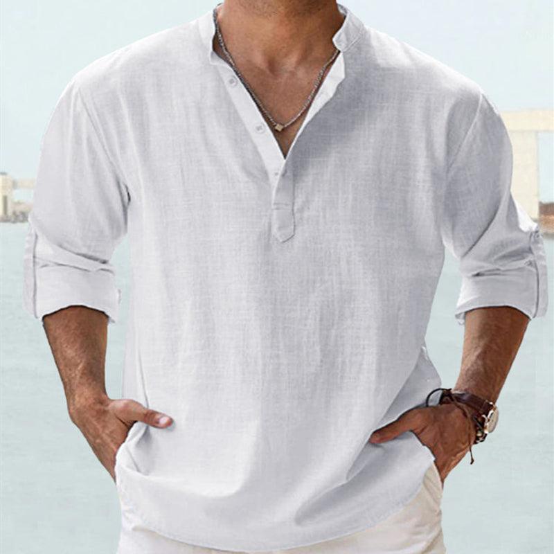 Men's Stand-up Collar Long Sleeve Cotton Linen shirt - RMKA SELECT