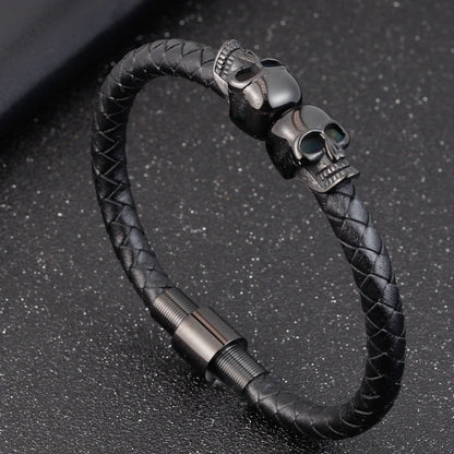 Skull Stainless Steel Bracelet Ghost Head Men's Leather Bracelet Braided Bracelet Simple Bracelet - RMKA SELECT