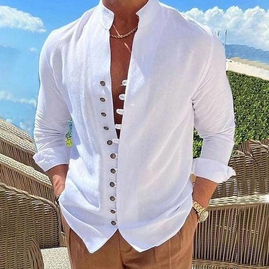 Retro Button Design Long-sleeved Shirt Men's Casual Loose Shirt - RMKA SELECT