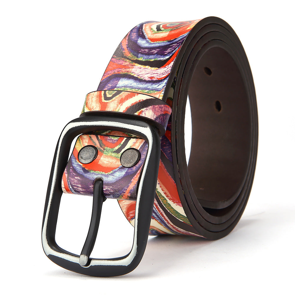 Men's Printed Colorful Graffiti Leathern Casual Belt