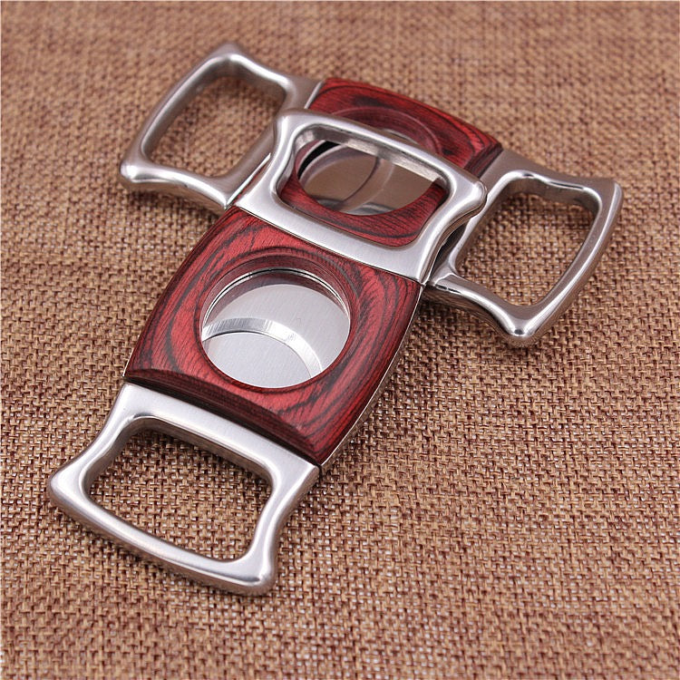 Creative Stainless Steel Thickened Wood Inlaid Cigar Cutter - RMKA SELECT