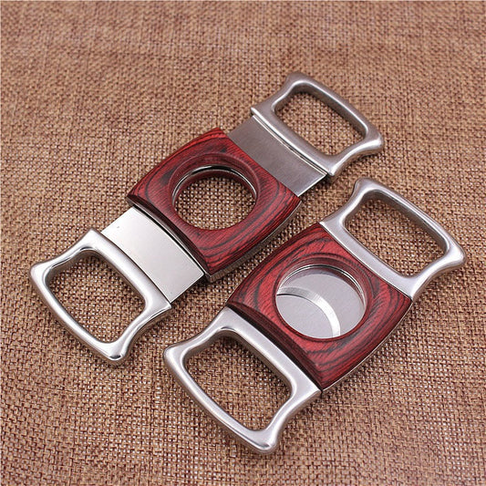 Creative Stainless Steel Thickened Wood Inlaid Cigar Cutter - RMKA SELECT