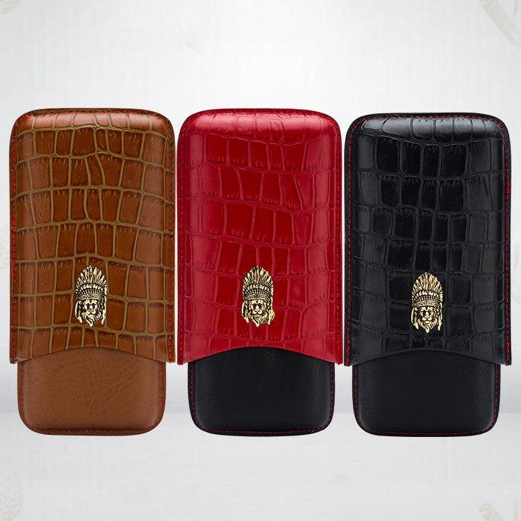 Leather Embossed Portable Three-pack Cigar Moisturizing Leather Case - RMKA SELECT