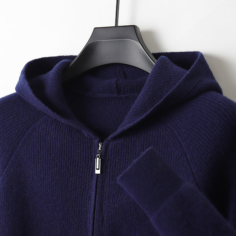 Men's Wool  Hooded Zip Up Sweater