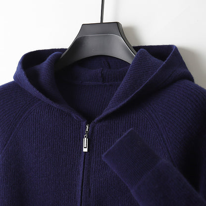 Men's Wool  Hooded Zip Up Sweater