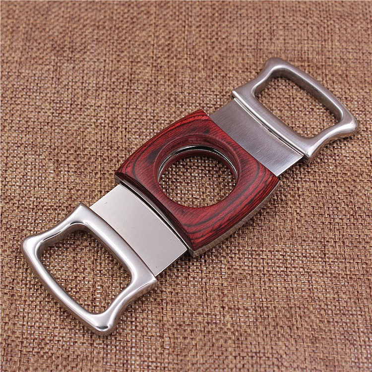 Creative Stainless Steel Thickened Wood Inlaid Cigar Cutter - RMKA SELECT