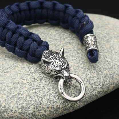 Stainless Steel Wolf Head Paracord Braided Bracelet - RMKA SELECT