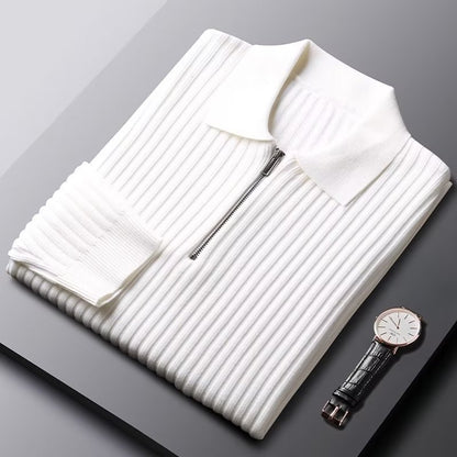 Men's  Solid Ribbed Zip Up Long-Sleeved Sweater