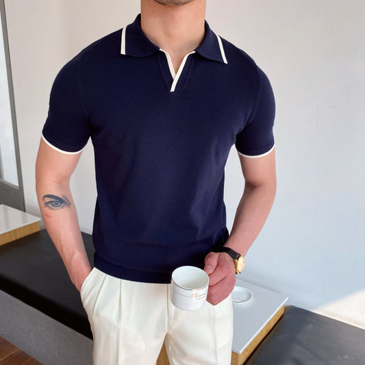 Men's navy knitted Polo