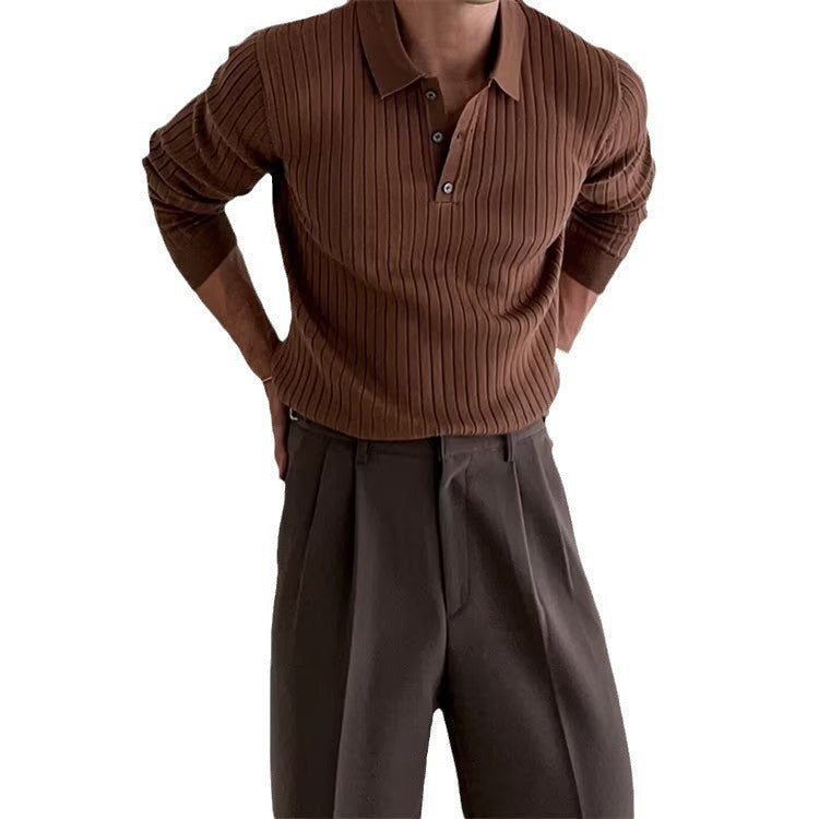 Classic Three Button Long Sleeve Ribbed Polo Shirt