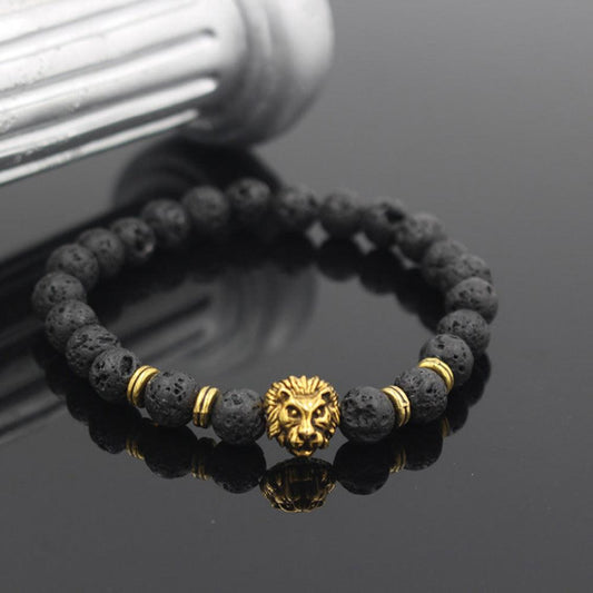 Lava Volcanic Stone Bracelet European And American Fashion Cool Alloy Lion's Head Bracelet - RMKA SELECT