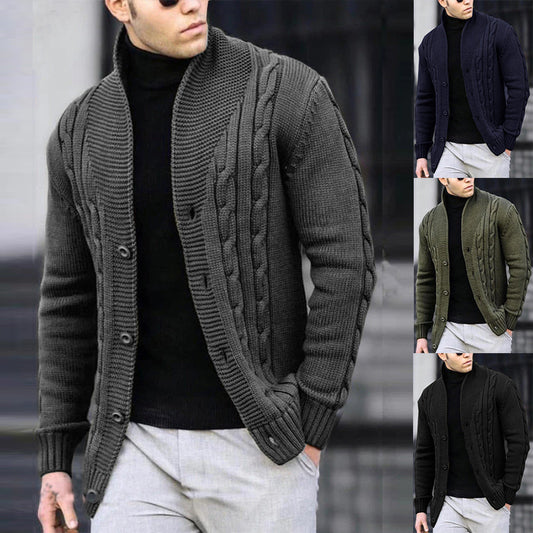 Men's Shawl Collar Cable Knit Sweater