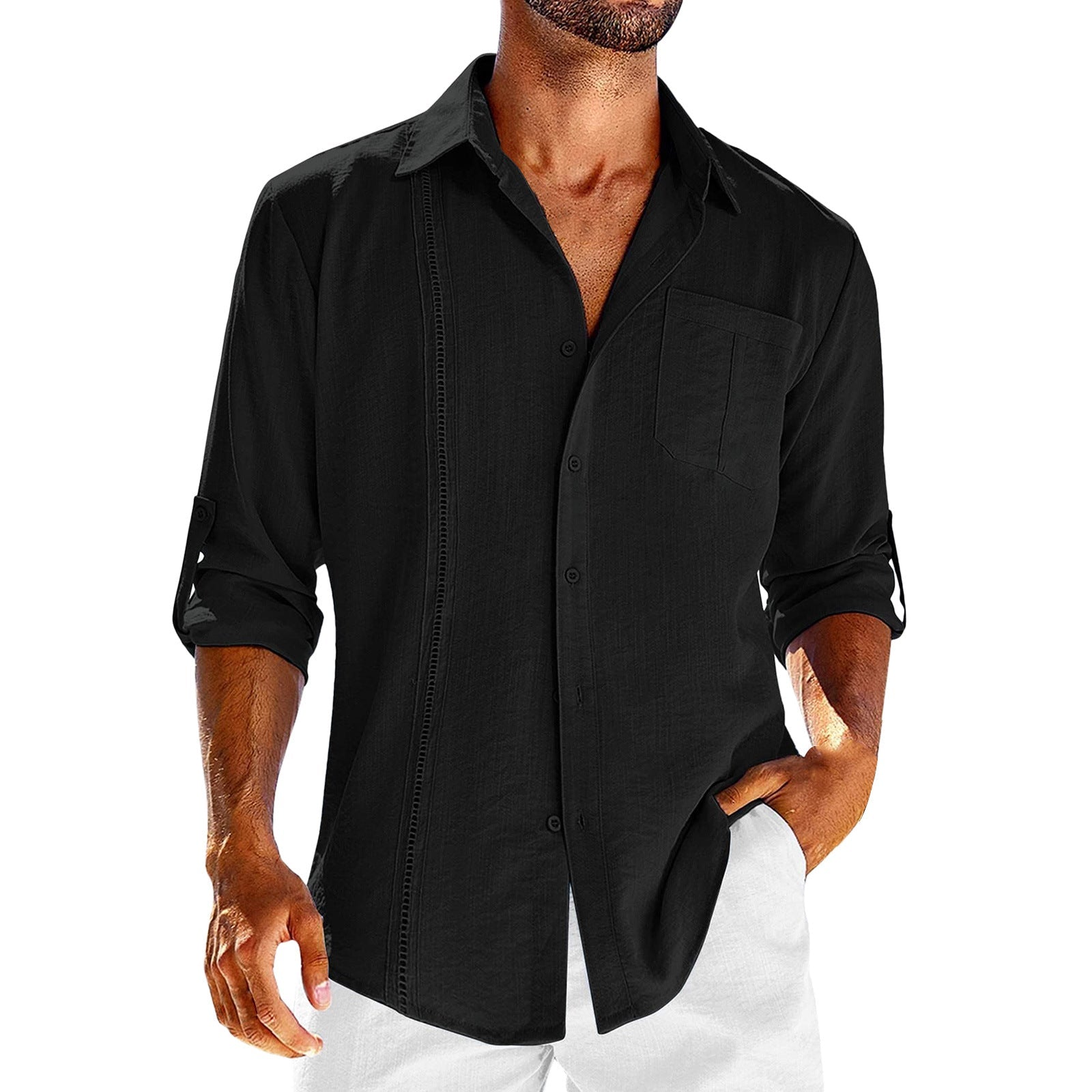 Casual Long Sleeve Shirt With Pocket button up sleeves - RMKA SELECT