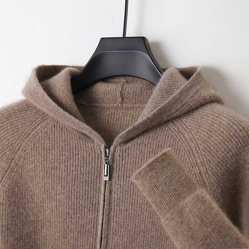 Men's Wool  Hooded Zip Up Sweater