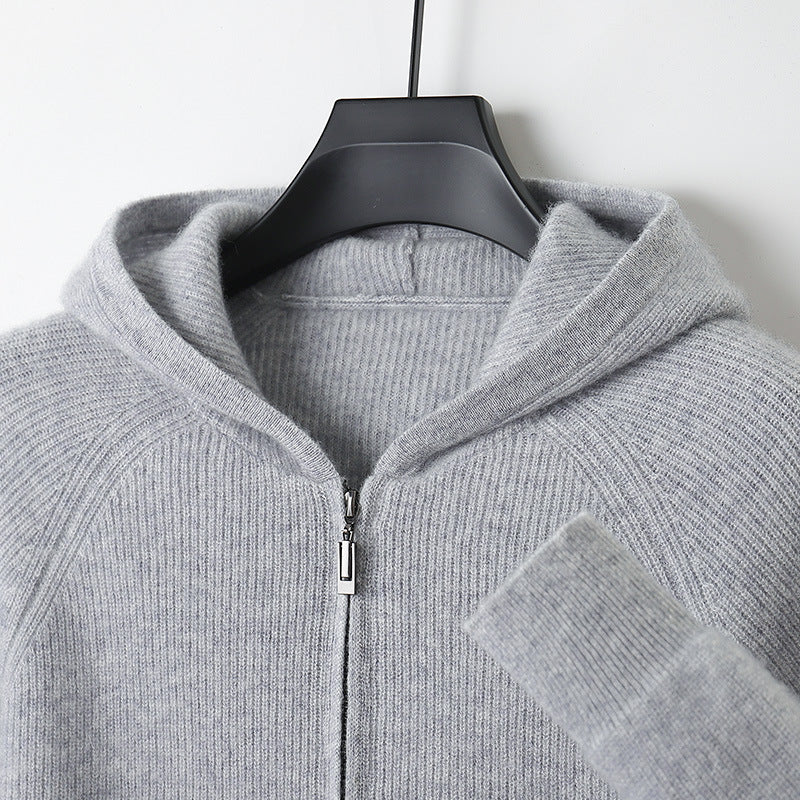 Men's Wool  Hooded Zip Up Sweater
