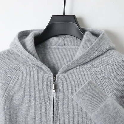 Men's Wool  Hooded Zip Up Sweater