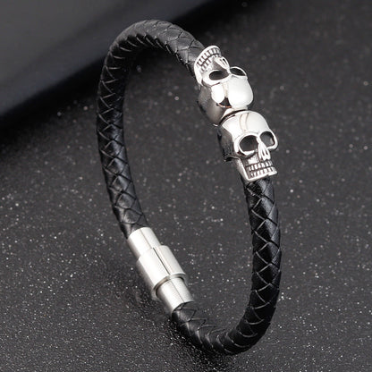 Skull Stainless Steel Bracelet Ghost Head Men's Leather Bracelet Braided Bracelet Simple Bracelet - RMKA SELECT