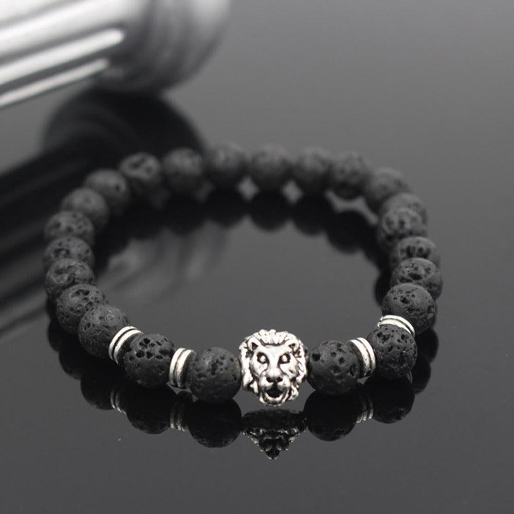 Lava Volcanic Stone Bracelet European And American Fashion Cool Alloy Lion's Head Bracelet - RMKA SELECT