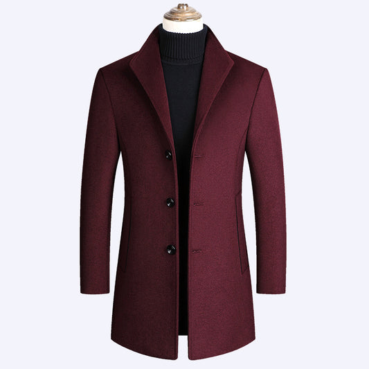 New Men's Mid-length Woolen Coat