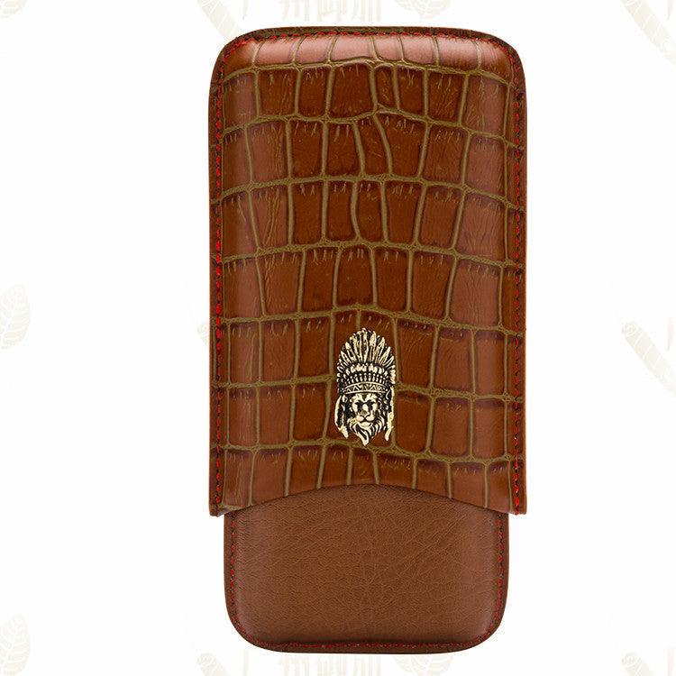 Leather Embossed Portable Three-pack Cigar Moisturizing Leather Case - RMKA SELECT