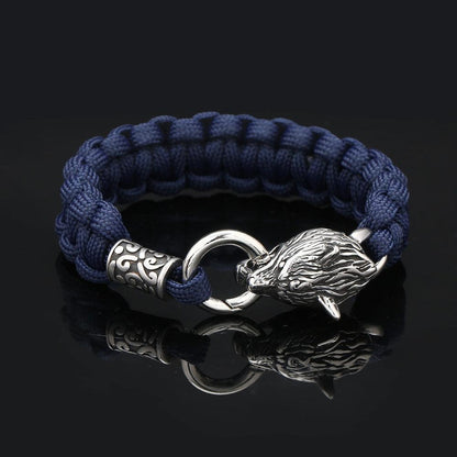 Stainless Steel Wolf Head Paracord Braided Bracelet - RMKA SELECT