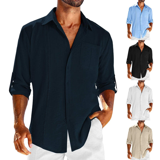 Casual Long Sleeve Shirt With Pocket button up sleeves - RMKA SELECT