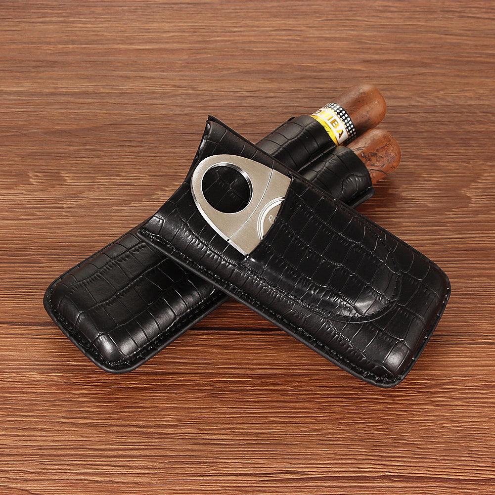 Cowhide 2 Cigarette Box Free Cigar Scissor Cigar Humidor - RMKA SELECT