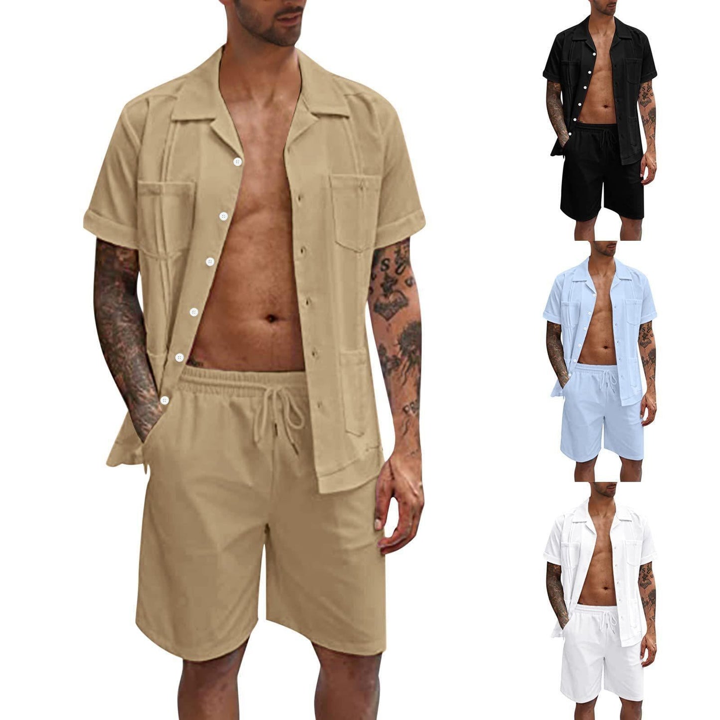 Get me to the beach linen Short Sleeve Shirt And Shorts Set - RMKA SELECT