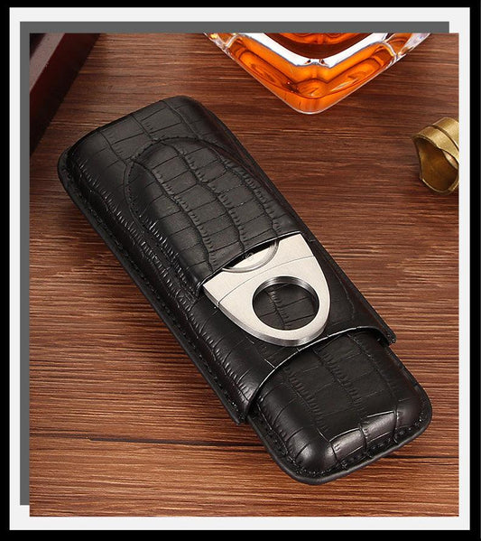 Cowhide 2 Cigarette Box Free Cigar Scissor Cigar Humidor - RMKA SELECT