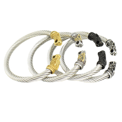 Viking Men's Double Dragon Domineering Stainless Steel Wolf Head Bracelet - RMKA SELECT