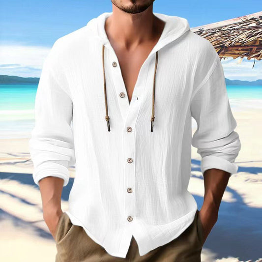 Men's Cotton And Linen Hooded Shirt - RMKA SELECT