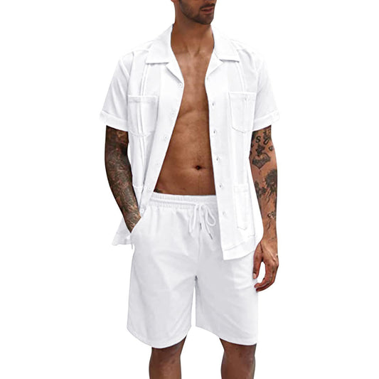 Get me to the beach linen Short Sleeve Shirt And Shorts Set - RMKA SELECT