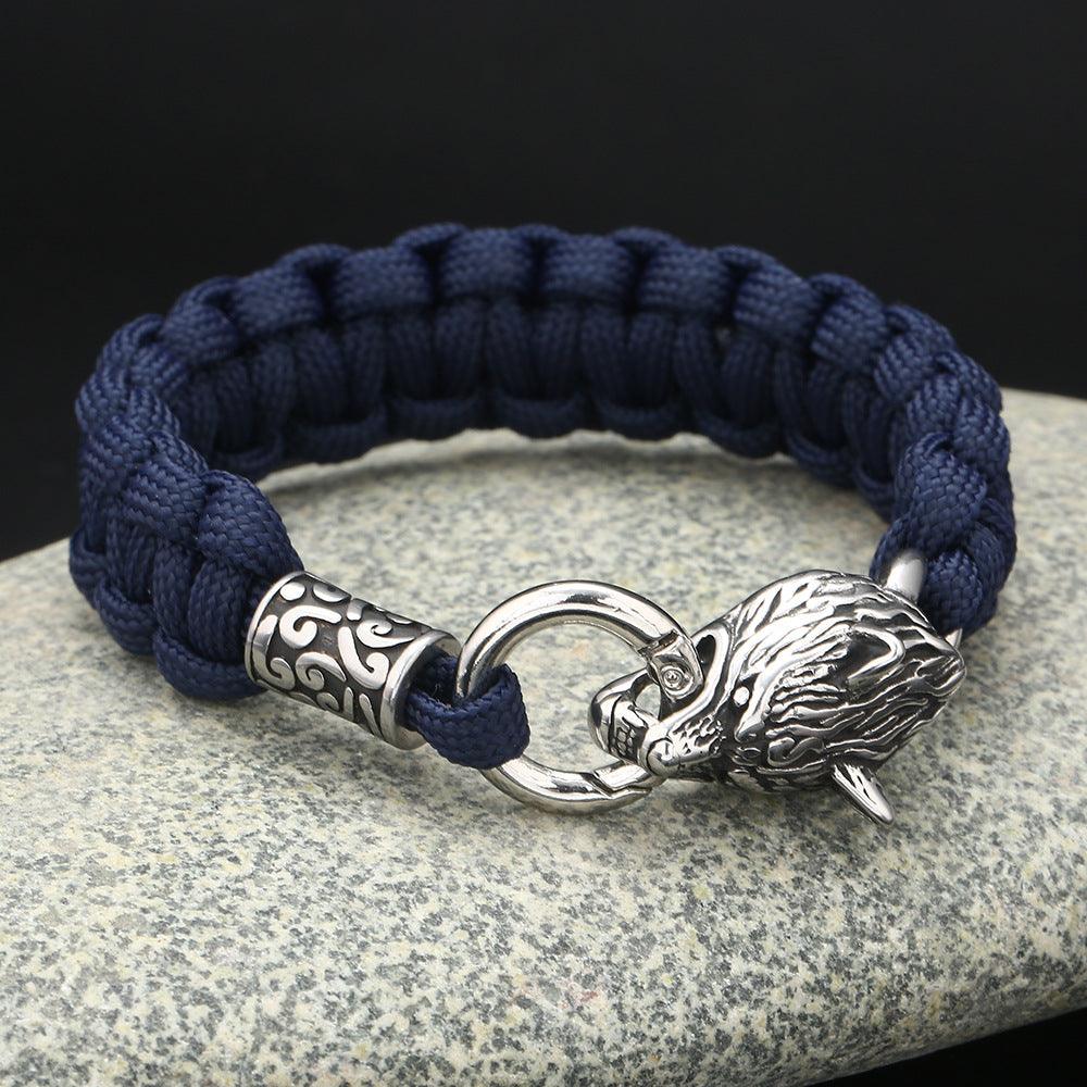 Stainless Steel Wolf Head Paracord Braided Bracelet - RMKA SELECT